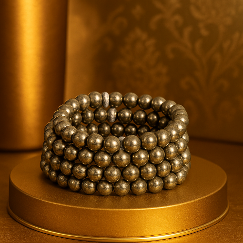 Pyrite healing bracelet from Red Deer crystal shop — stone of abundance, prosperity gift for her