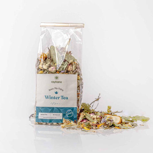 Cozy winter herbal tea blend — warming botanicals for immune support and cold season wellness
