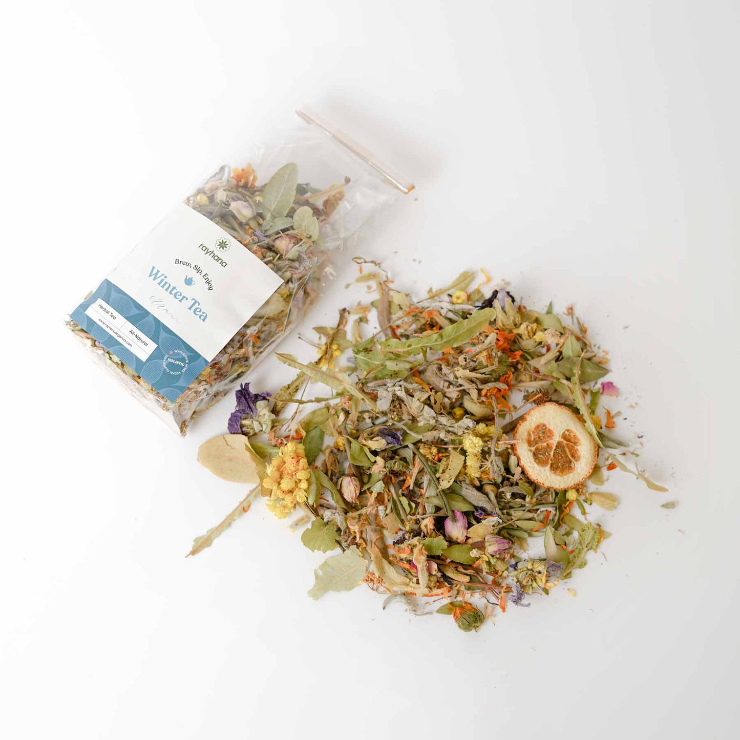 Brewing a cup of winter herbal tea — warming seasonal blend for natural immunity and relaxation