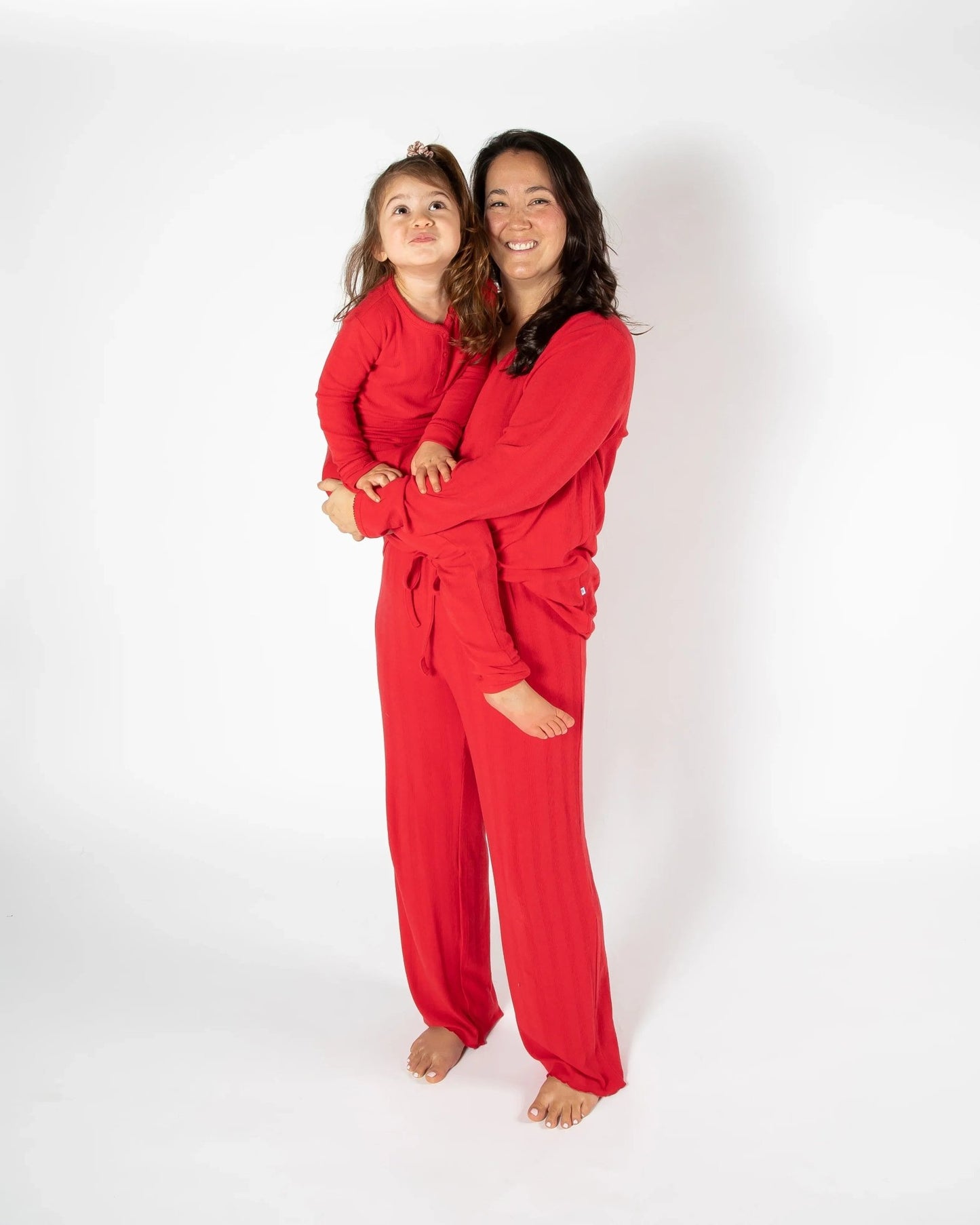 Ribbon Red Pointelle Bamboo Pajama Set — Long Sleeve & Pants - Best Life Apparel