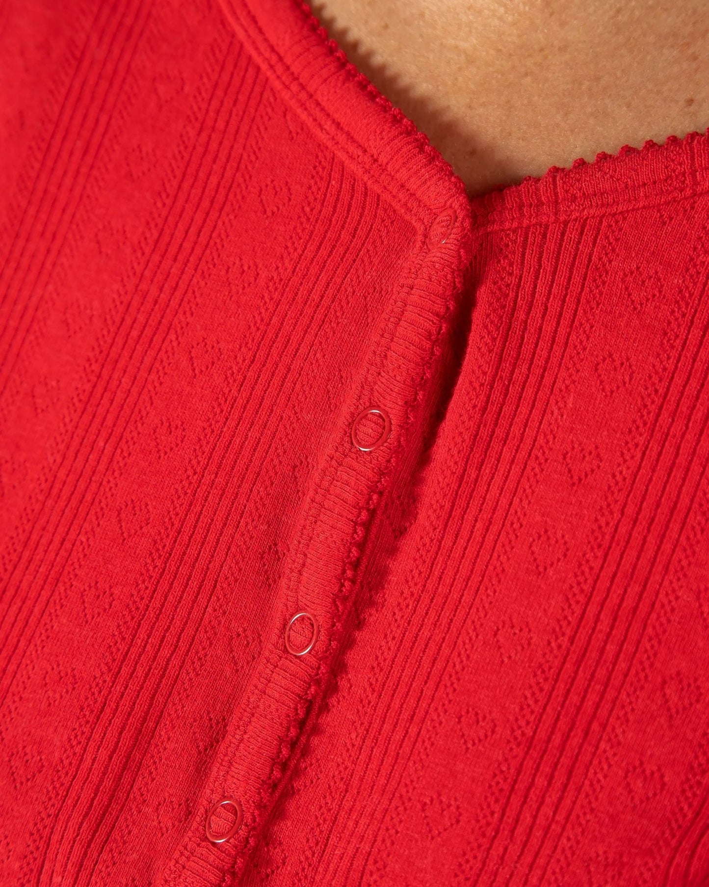 Ribbon Red Pointelle Bamboo Pajama Set — Long Sleeve & Pants - Best Life Apparel