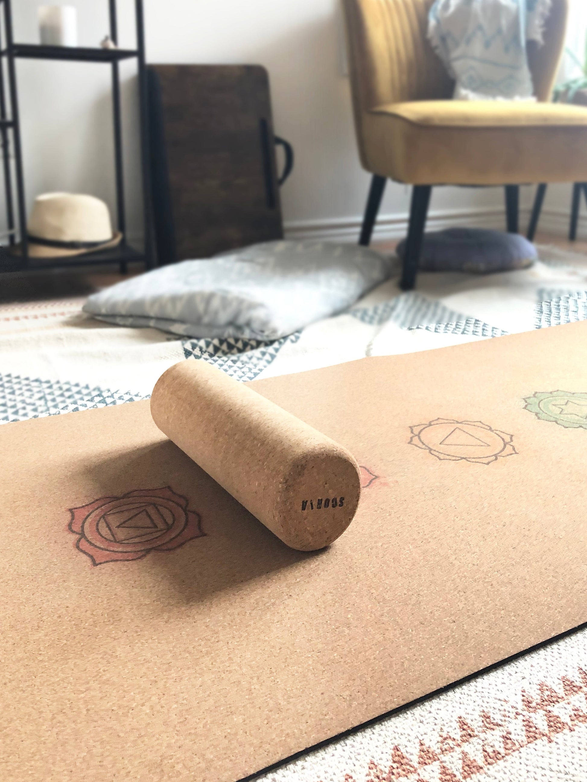 cork roller on a cork yoga mat