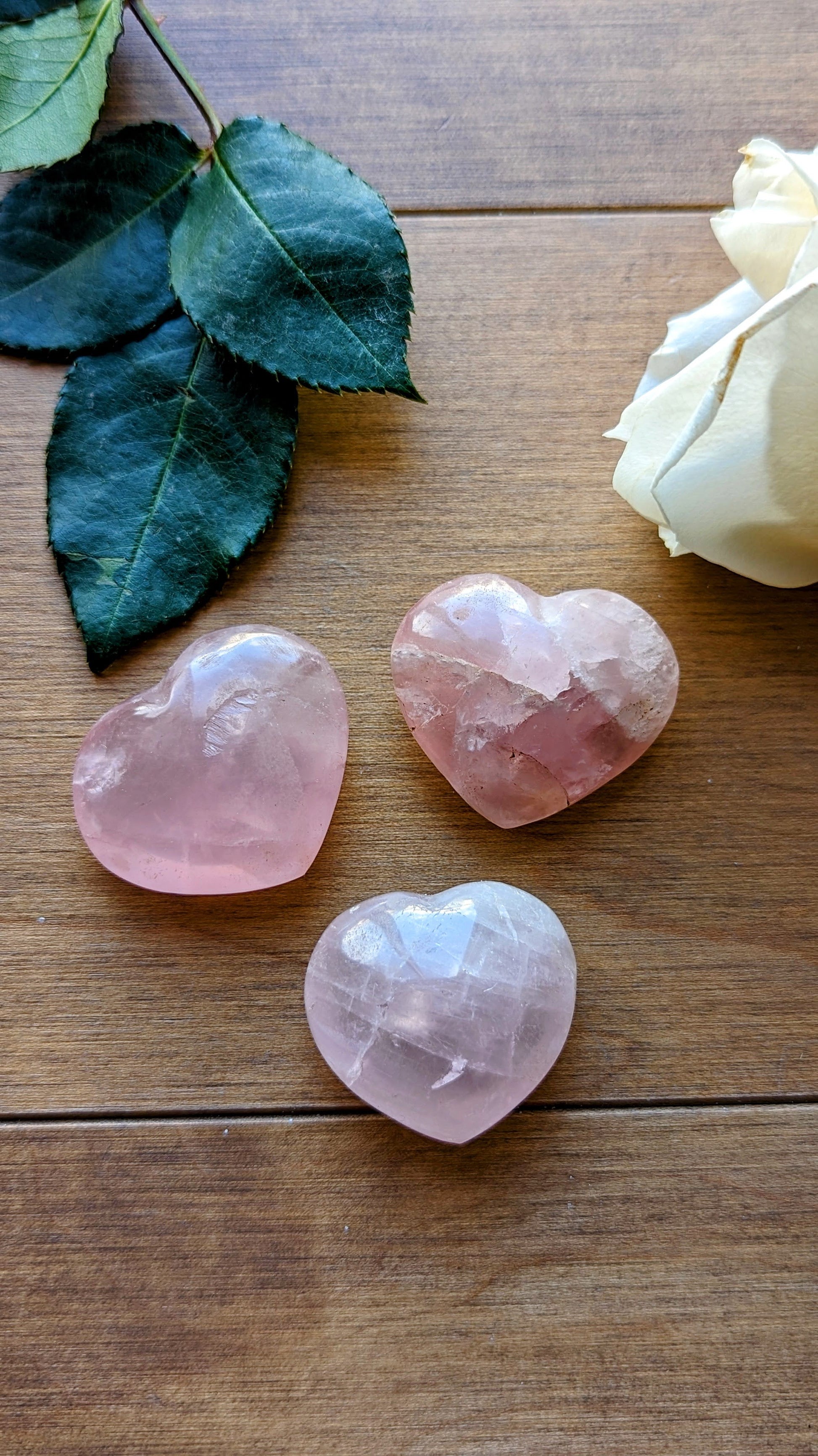Loving and heart-opening rose quartz heart for self-love, compassion and emotional healing