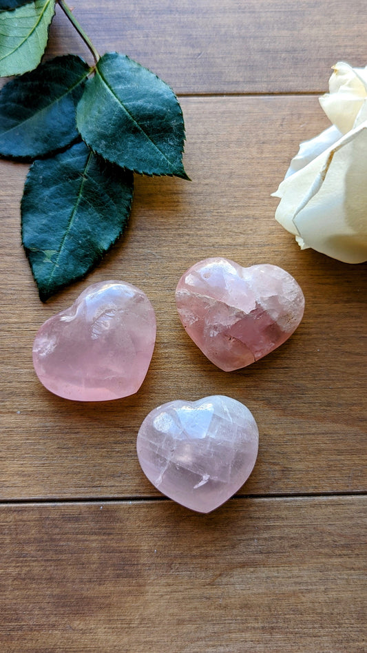 Loving and heart-opening rose quartz heart for self-love, compassion and emotional healing
