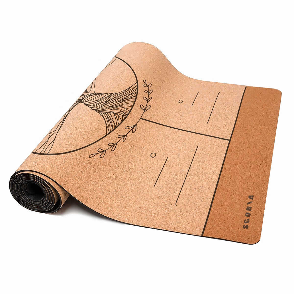 extra thick cork yoga mat with nature-themed design on a white background