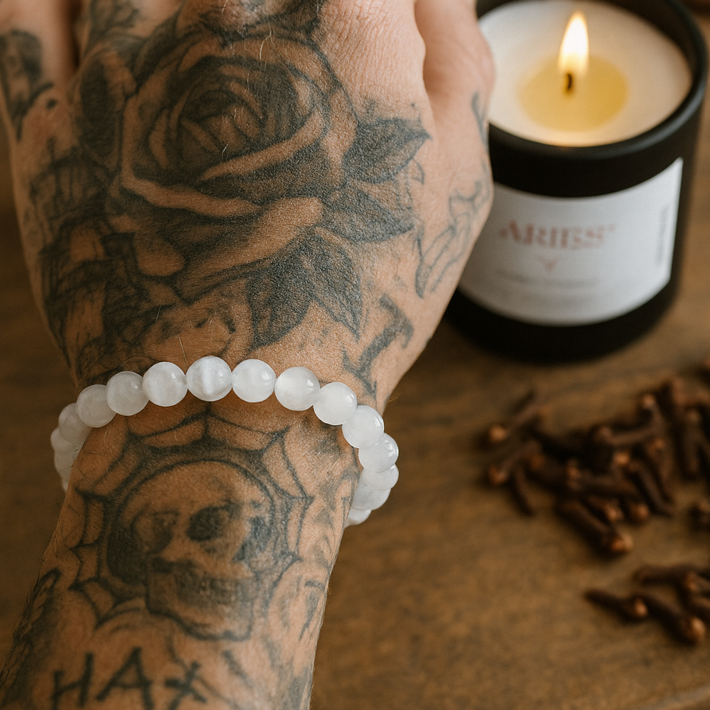White selenite healing bracelet for calm and spiritual protection