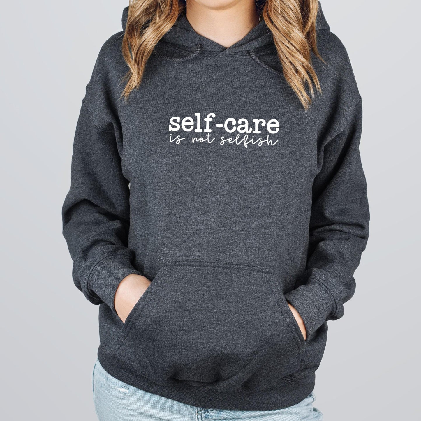 Dark heather grey self-care hoodie for women — cozy reminder that rest is productive, perfect birthday or self-love gift for her