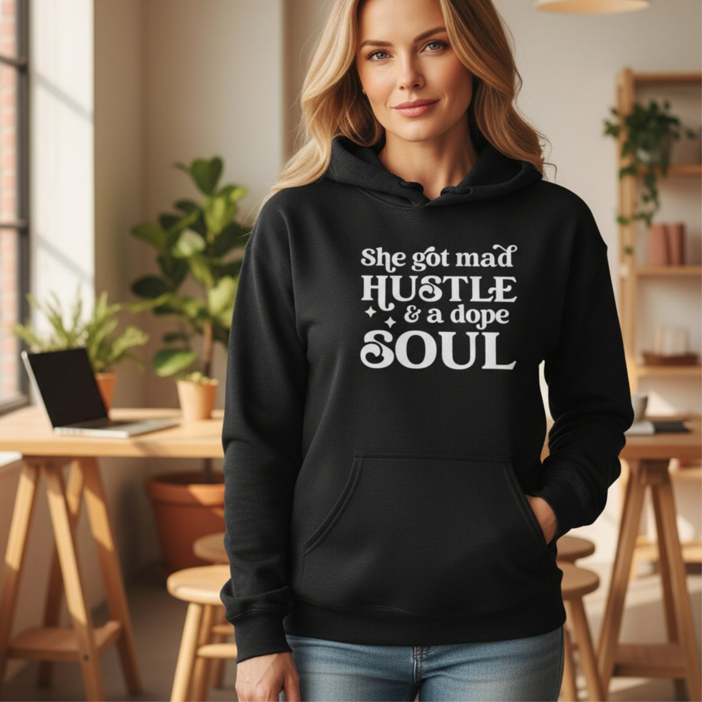 Black Mad Hustle Dope Soul pullover hoodie for women — bold gift for the entrepreneur, girl boss, and woman who grinds with grace