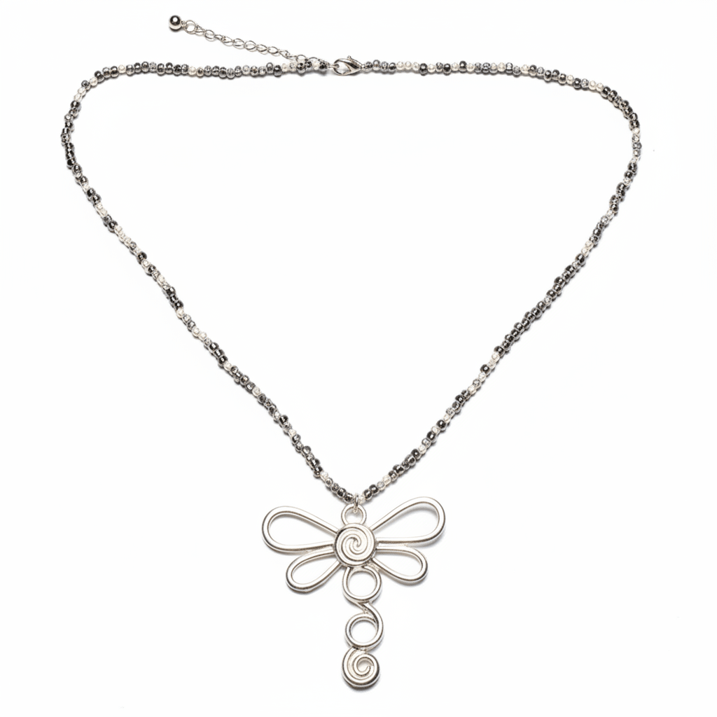 Silver Dragonfly Necklace with Cube Chain - Best Life Apparel