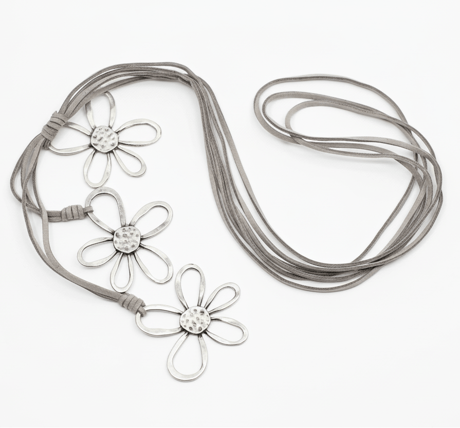 Silver Triple Flower Necklace on Suede - Best Life Apparel