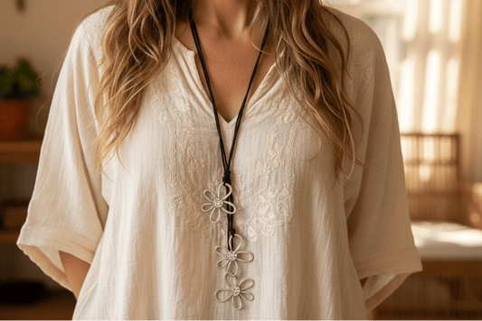 Silver Triple Flower Necklace on Suede - Best Life Apparel