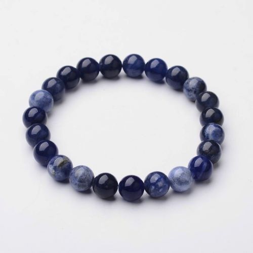Sodalite gemstone bead bracelet close-up — deep blue crystal bracelet for women