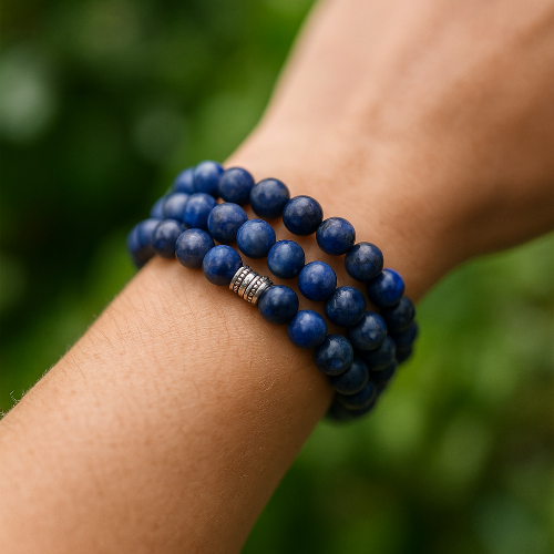 Sodalite gemstone stretch bracelet for women — blue crystal bead bracelet for communication and clarity