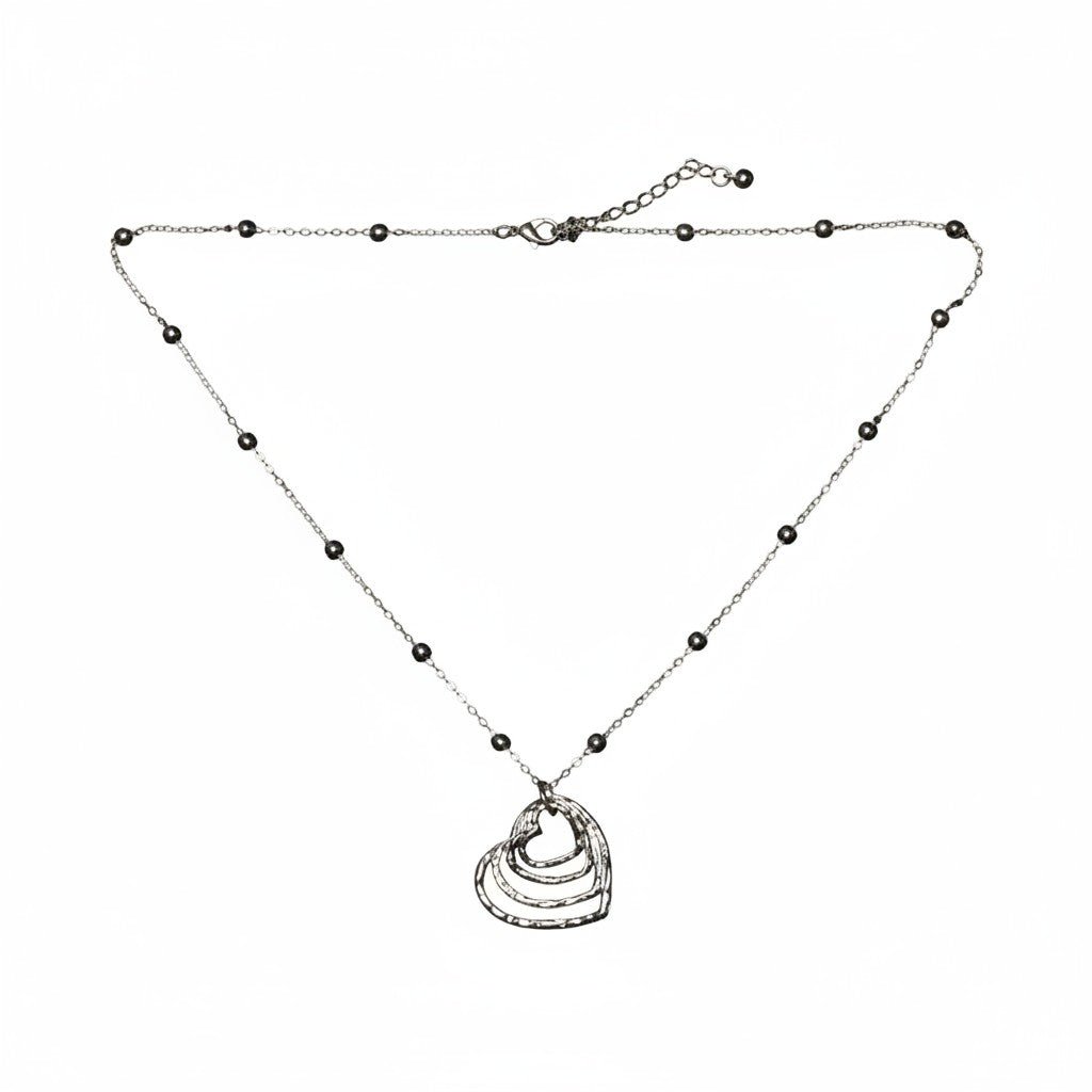 Stacked Heart Necklace - Silver Plate - Best Life Apparel
