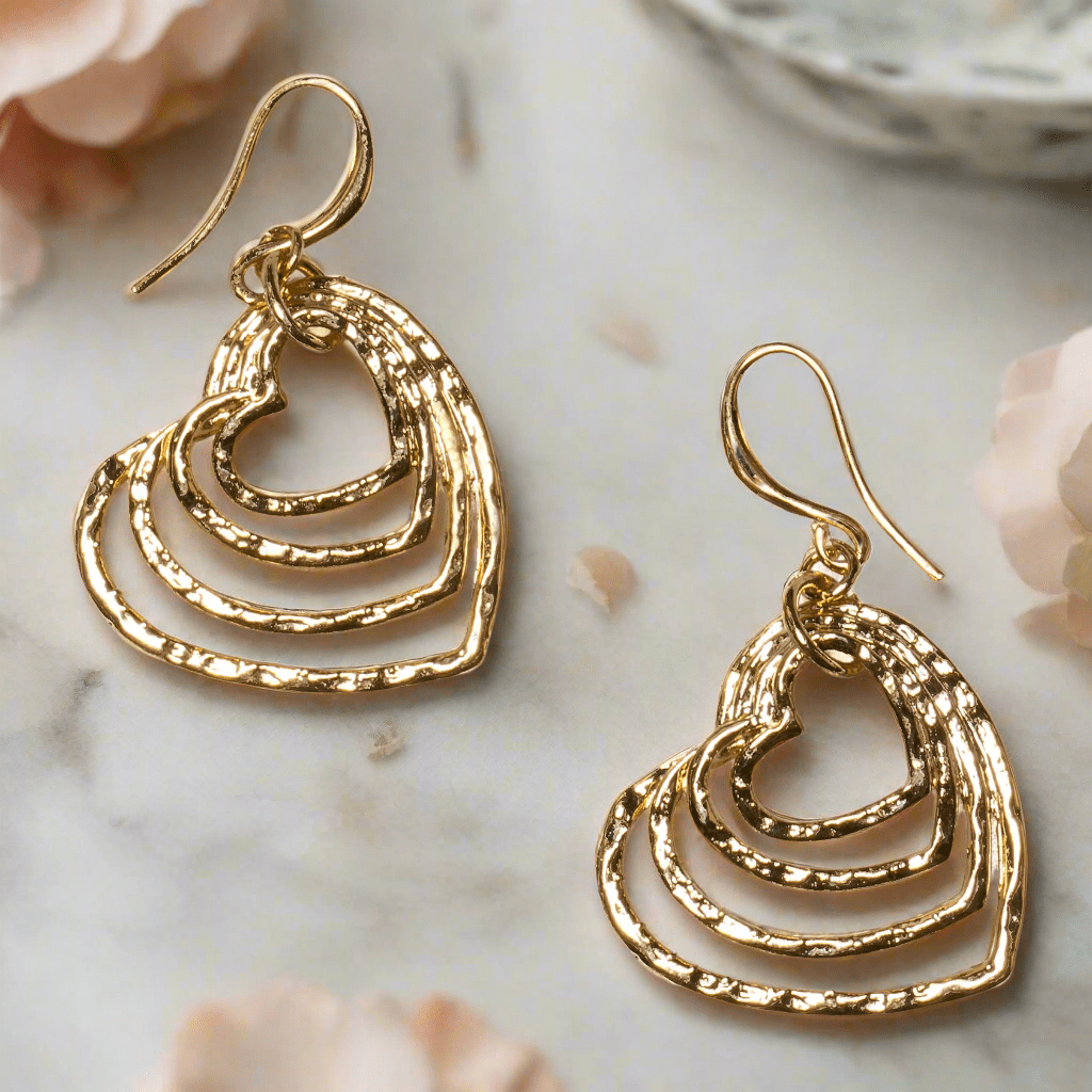 Stacked Open Heart Earring In Gold Plate - Best Life Apparel