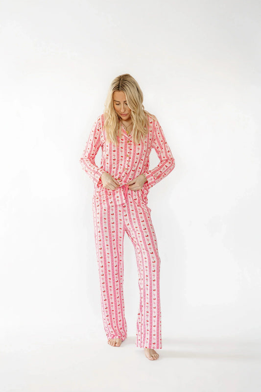 Strawberry & Cherry Bows Long Sleeve Pajama Top — Bamboo Viscose