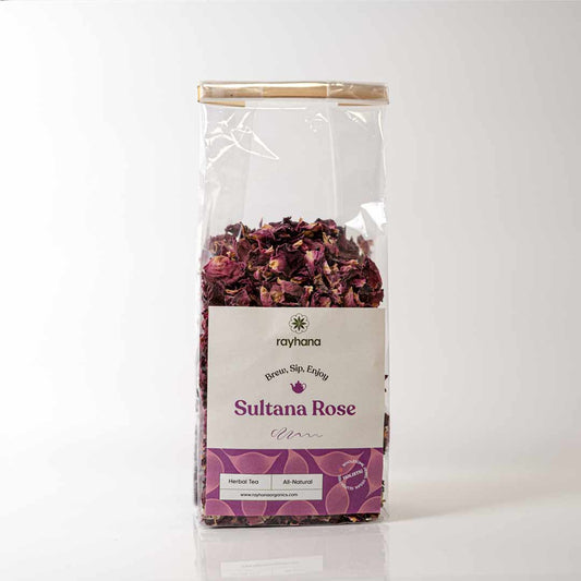 Delicate sultana rose petal herbal tea — pure loose dried petals for calming and antioxidant wellness