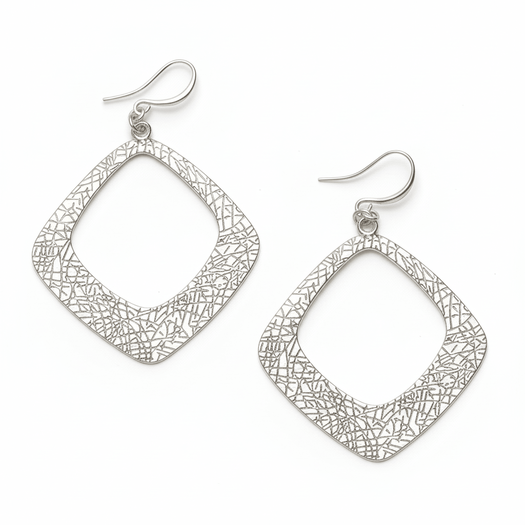Textured Diamond Shaped Earrings - Silver Plate - Best Life Apparel