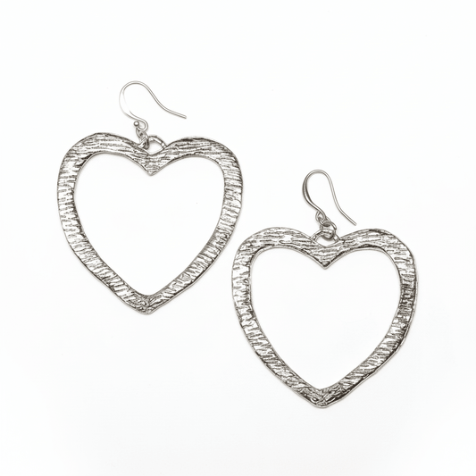 Textured Heart Earrings - Silver Plate - Best Life Apparel
