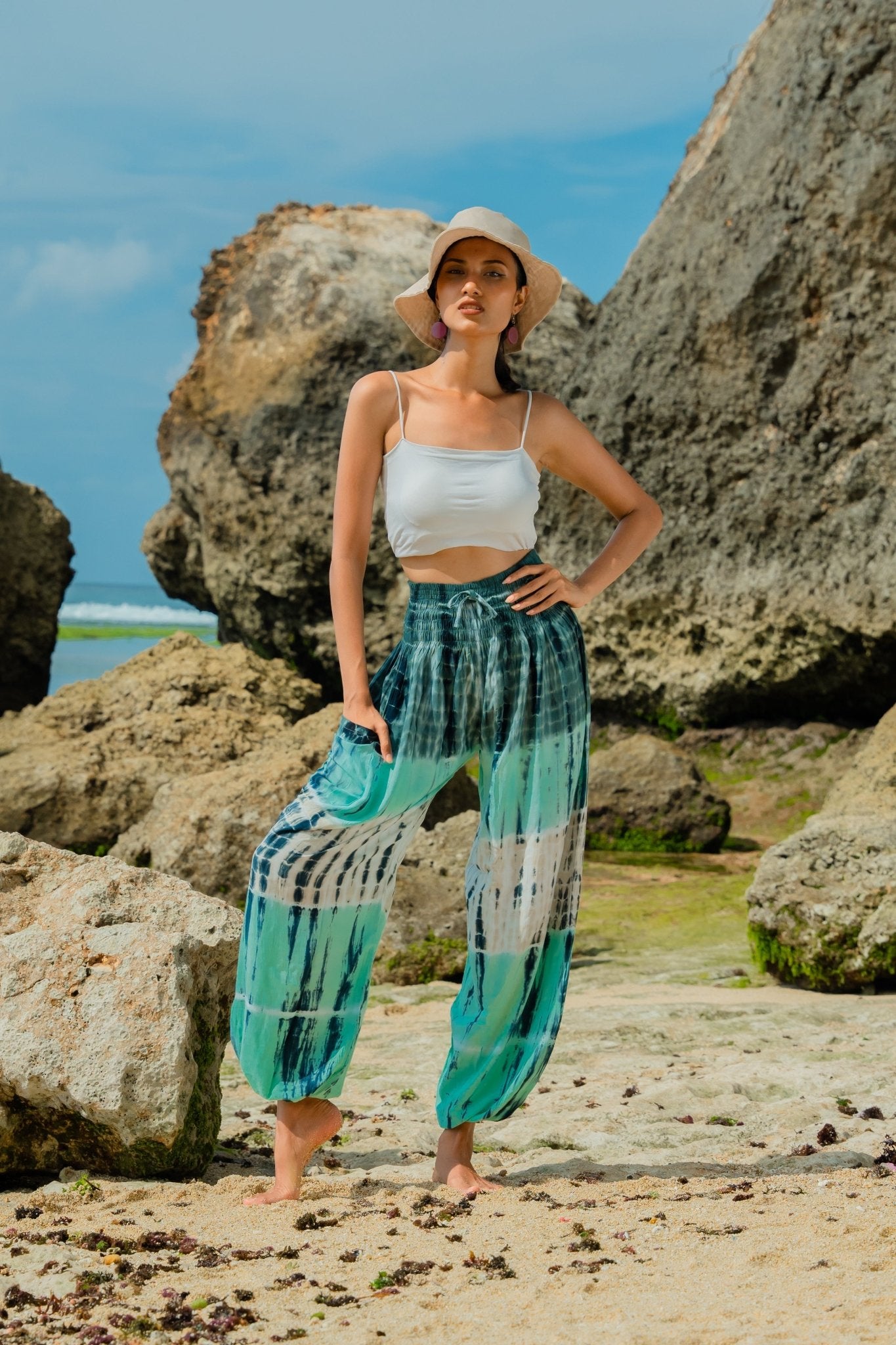 Tie Dye Stripe Bali Pants - Turquoise & Grey - Best Life Apparel