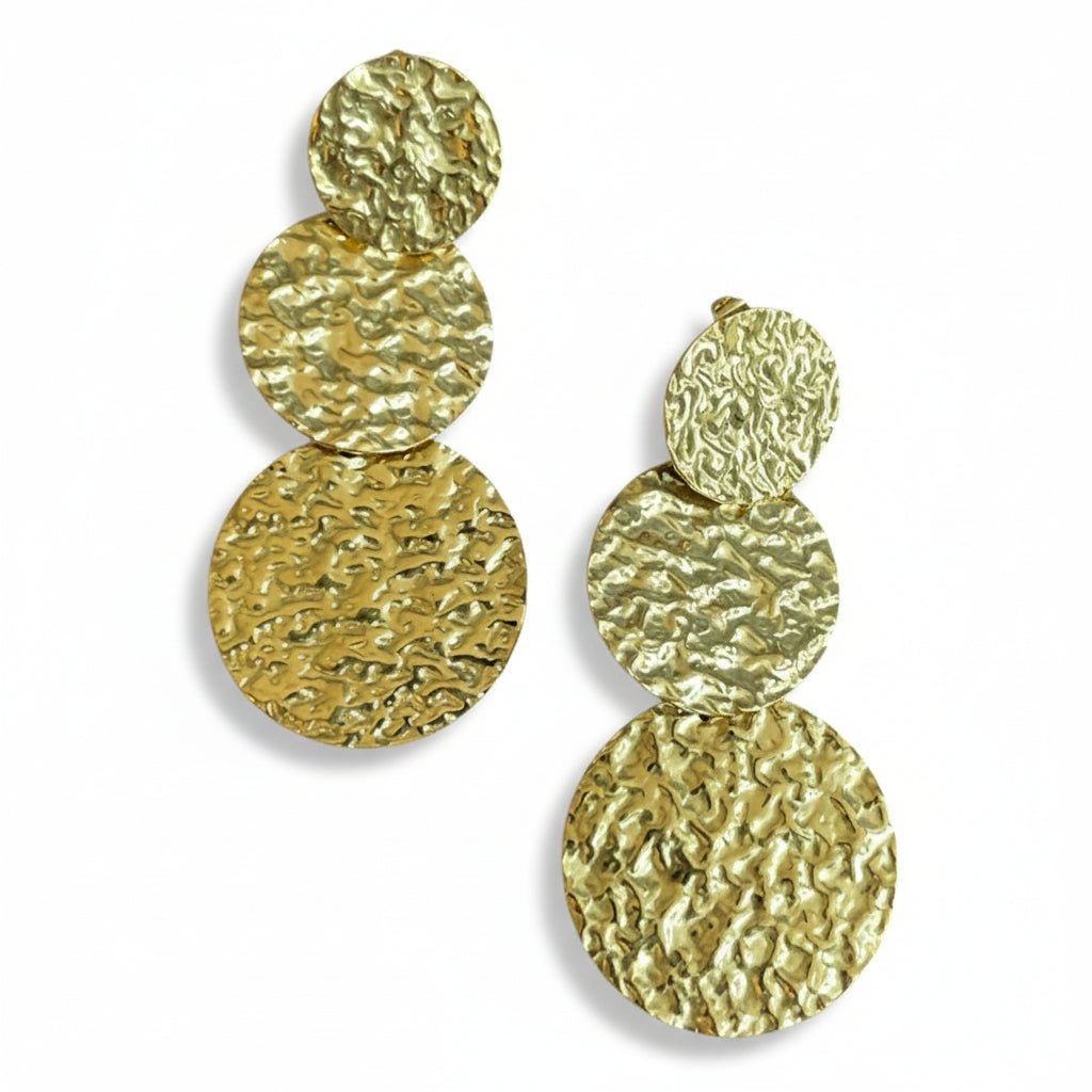 Triple Disc Beaten Earrings - Gold Stainless Steel - Best Life Apparel