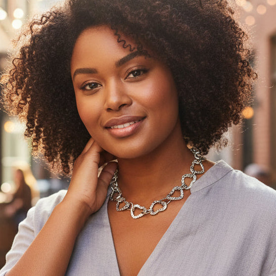 Silver stainless steel linked heart necklace Bali handmade