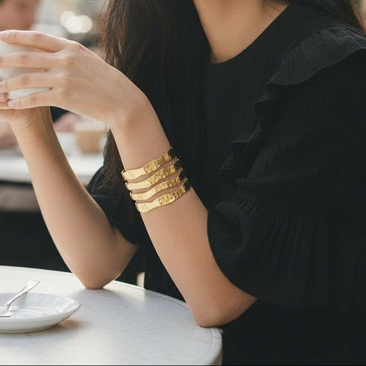 Gold stainless steel large four bar cuff bracelet Bali artian made