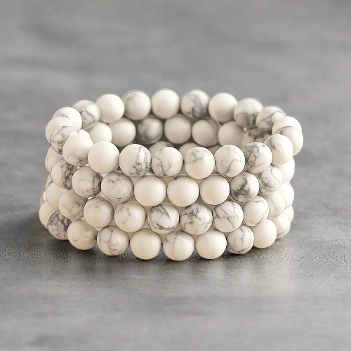 White Howlite bead bracelet — stone of calm crystal bracelet for women