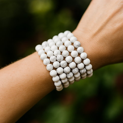 White Howlite healing crystal bracelet — calming stone bracelet for stress relief and patience