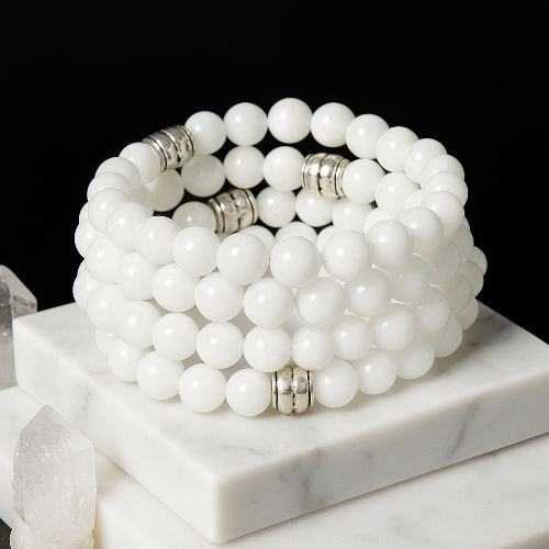 White Jade bracelet luxury display — spiritual enlightenment crystal bracelet, elegant gift for her