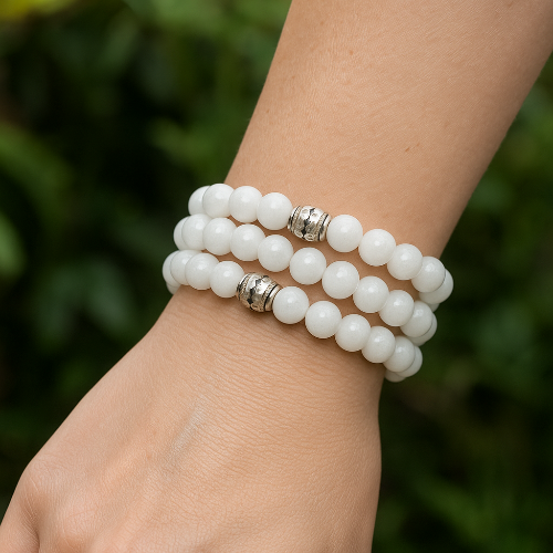 White Jade gemstone bracelet for women — milky white crystal bead bracelet for spiritual growth and inner peace
