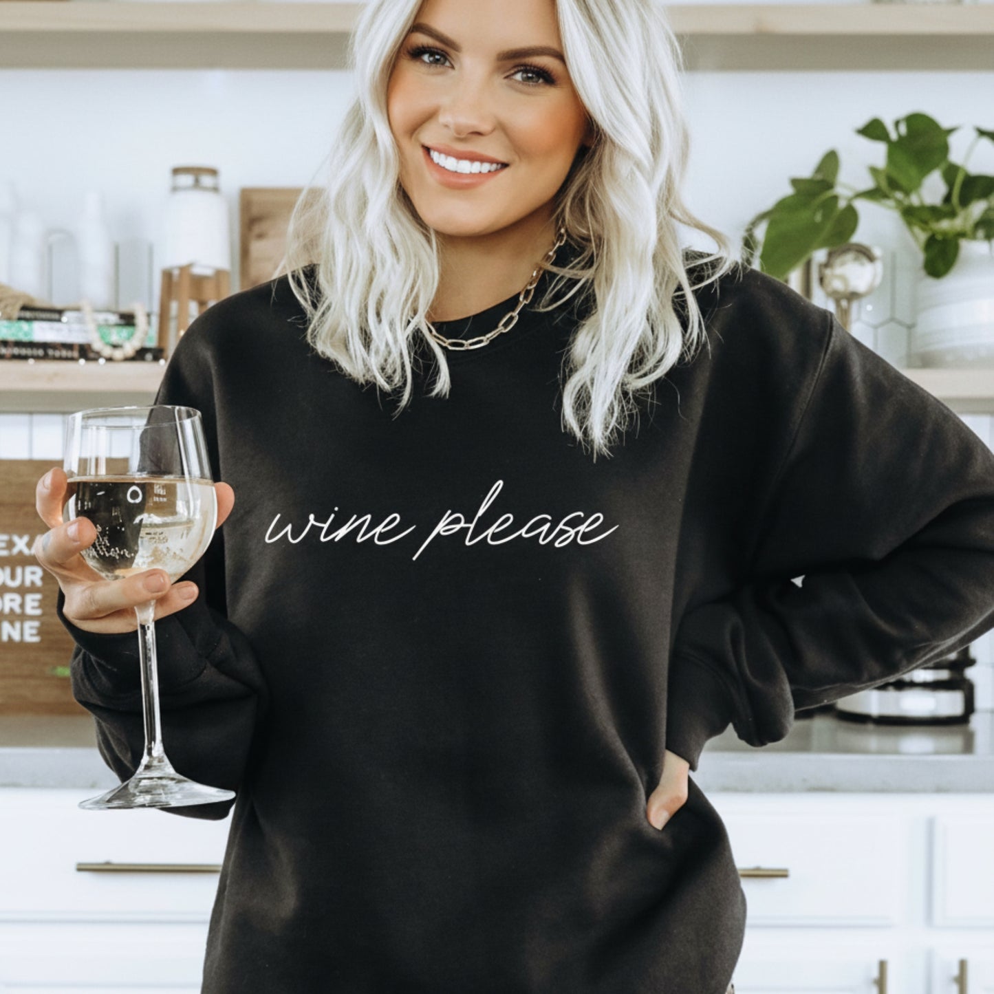 Black Wine Please sweatshirt women black funny wine lover crewneck gift for her
