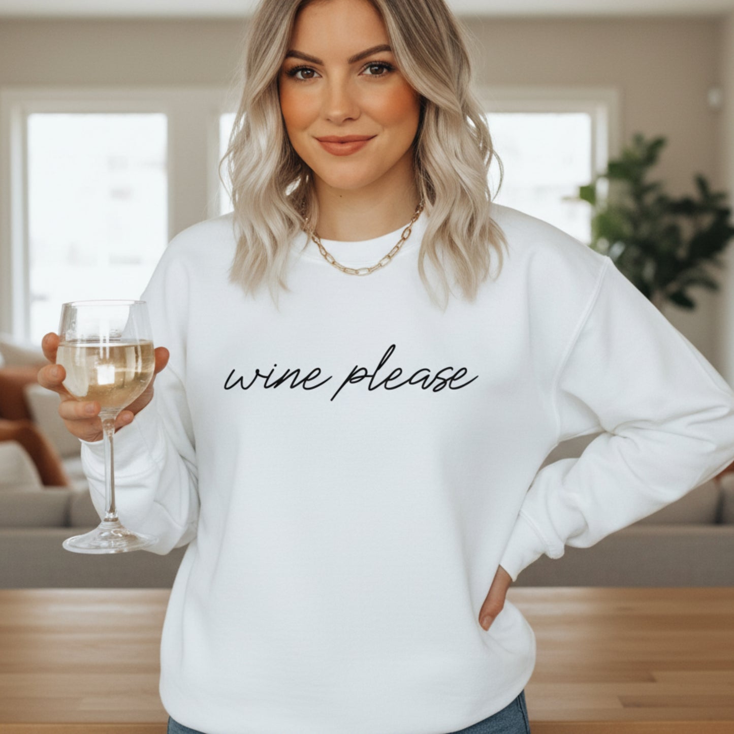 White Funny wine sweatshirt women white Wine Please graphic crewneck wine lover gift