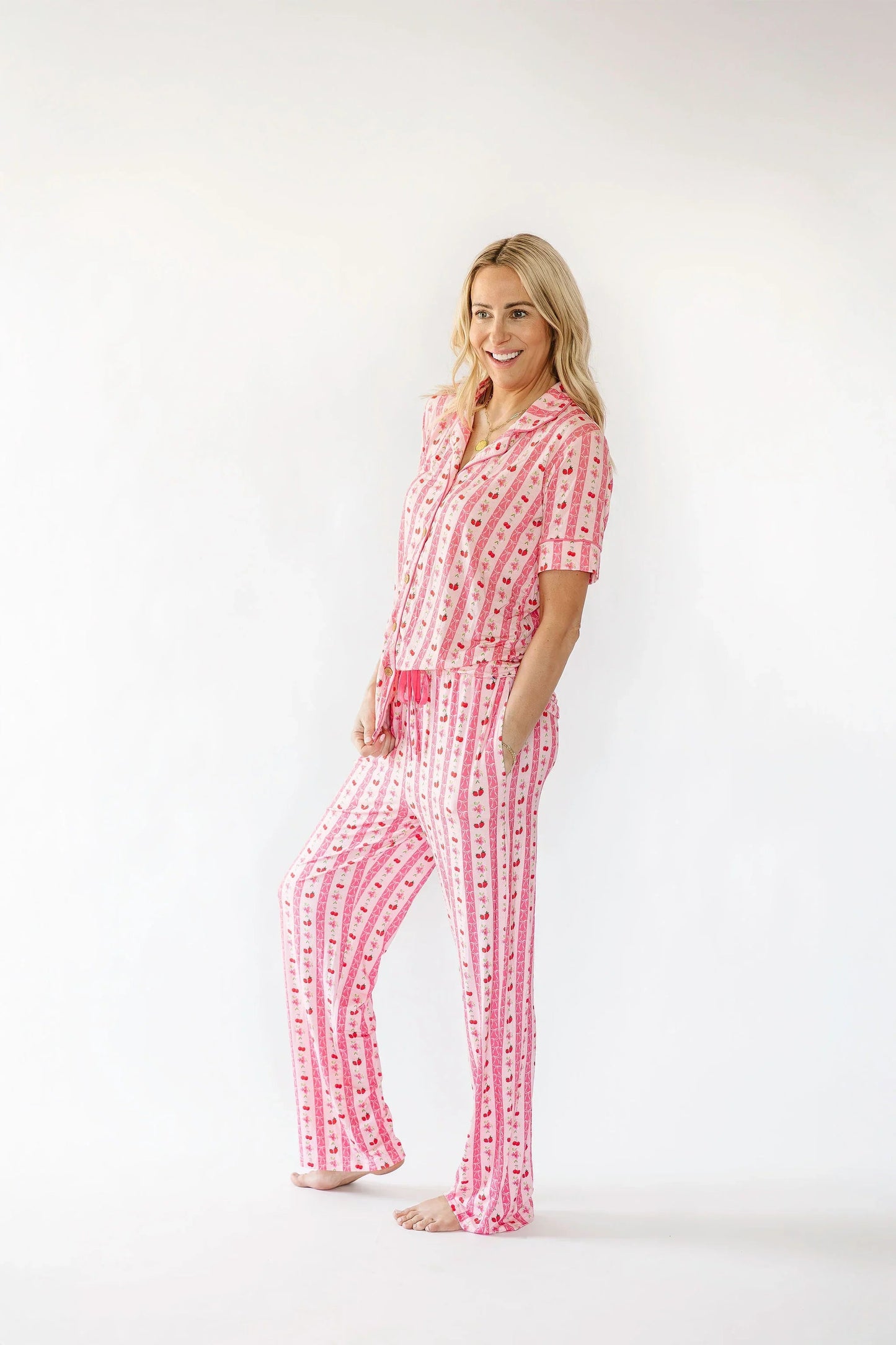 Strawberry & Cherry Bows Short Sleeve Pajama Top — Bamboo Viscose