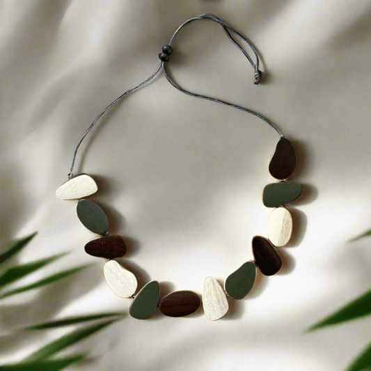 Wooden Pebble Necklace -Green, Brown & Cream - Best Life Apparel