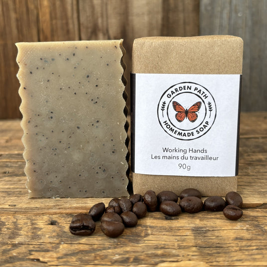 All natural coffee exfoliating soap bar for mechanics and gardeners — small batch handmade soap gift for him, artisan soap Canada