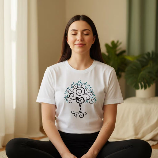 Women's Yoga Tree of Life t-shirt — mindfulness gift for women who practice yoga and live intentionally